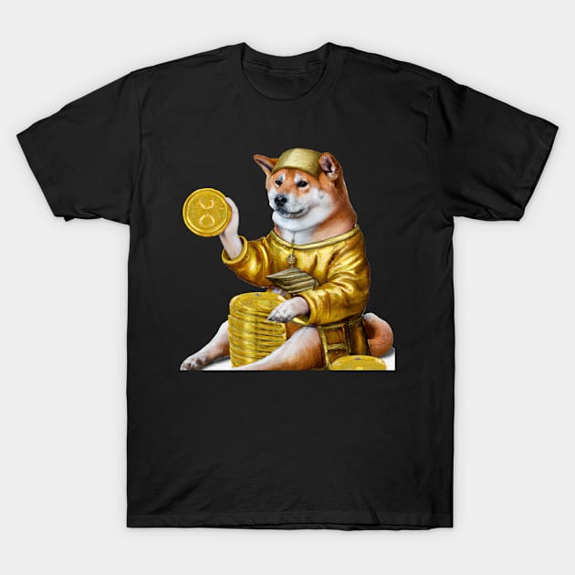 shiba counting gold coins T-Shirt by big_owl